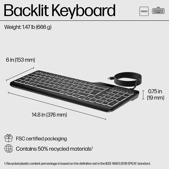HP 400 backlit wired keyboard