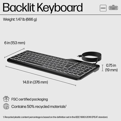 HP 400 backlit wired keyboard