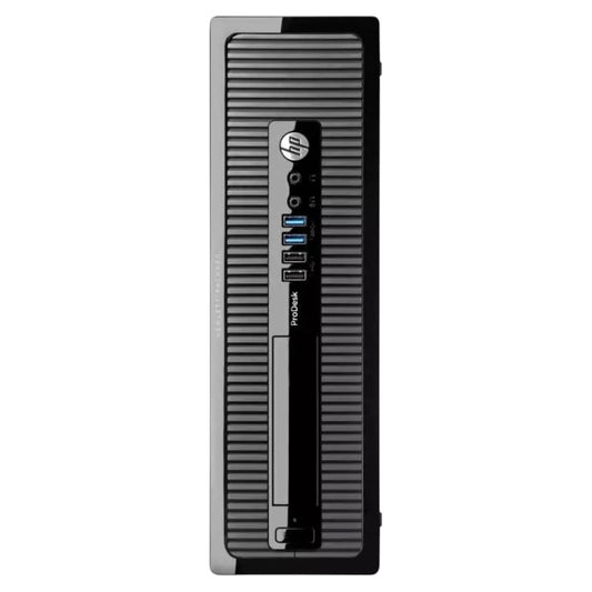 Technologiaaa HP ProDesk 400 G2 Small Form Factor desktop PC front view with black ribbed chassis and USB ports